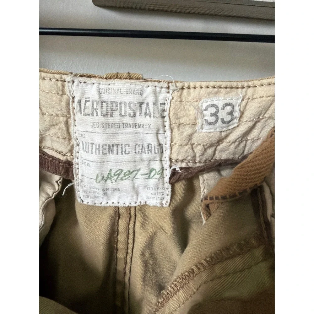 Aeropostale Mens Khaki Cargo Shorts Y2K baggy Paratrooper Thick Cotton Size 33